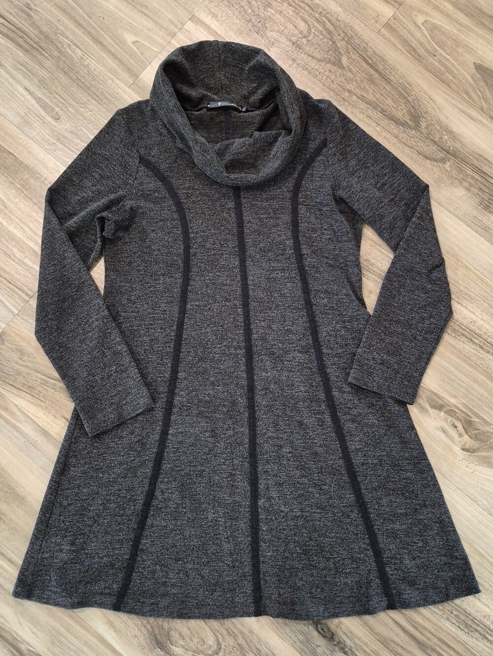 A-line Cowl Neck Piping Heathered Grey Neesha Ladies Tunic Sweater Dress Sz 12